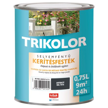Trikolor selyemfényű kerítésfesték antracit [RAL7016] 0.75 l
